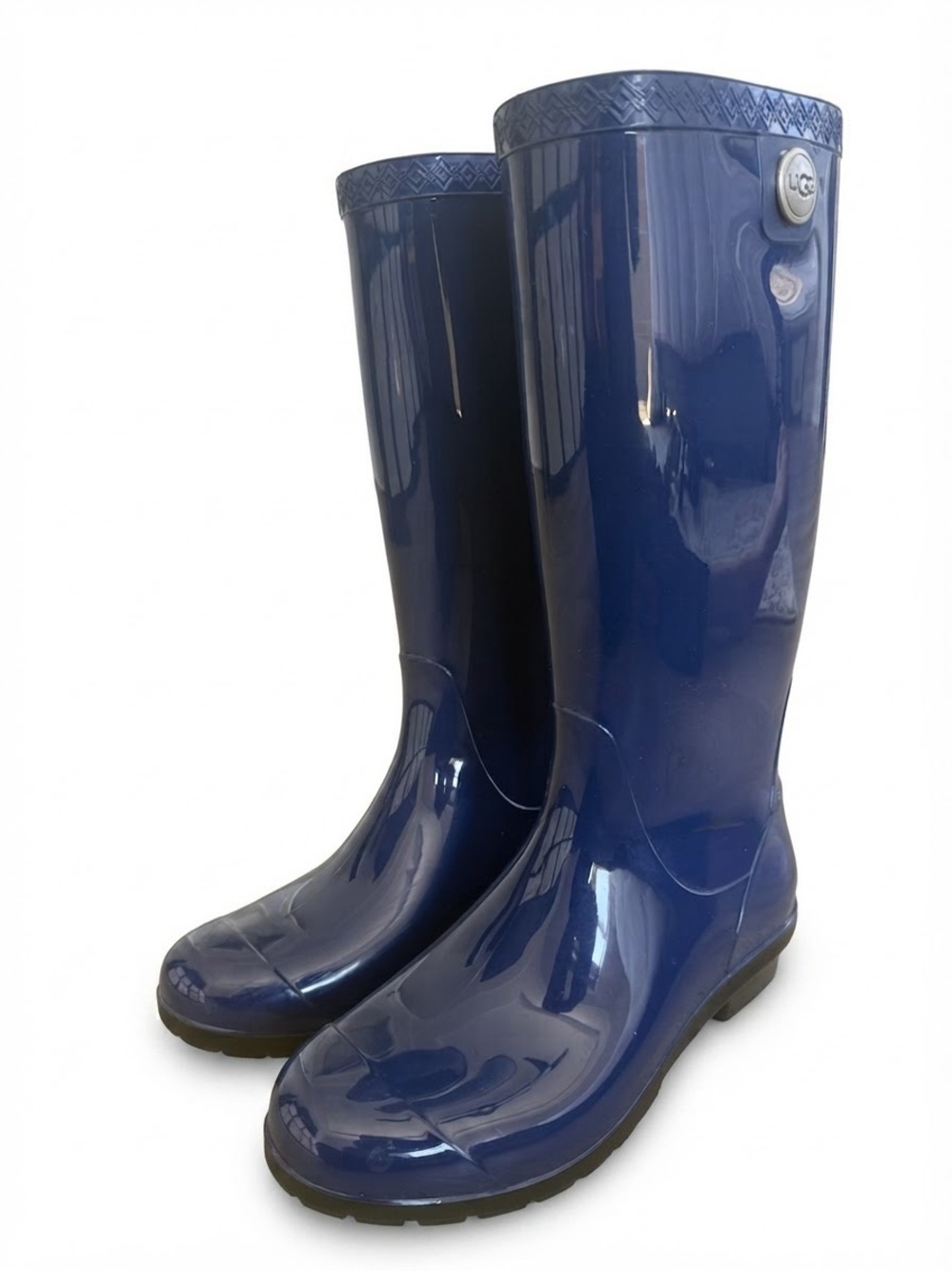 UGG Shaye Navy Blue Glossy Tall Waterproof Rubber Rain Boots Women's US Size 6